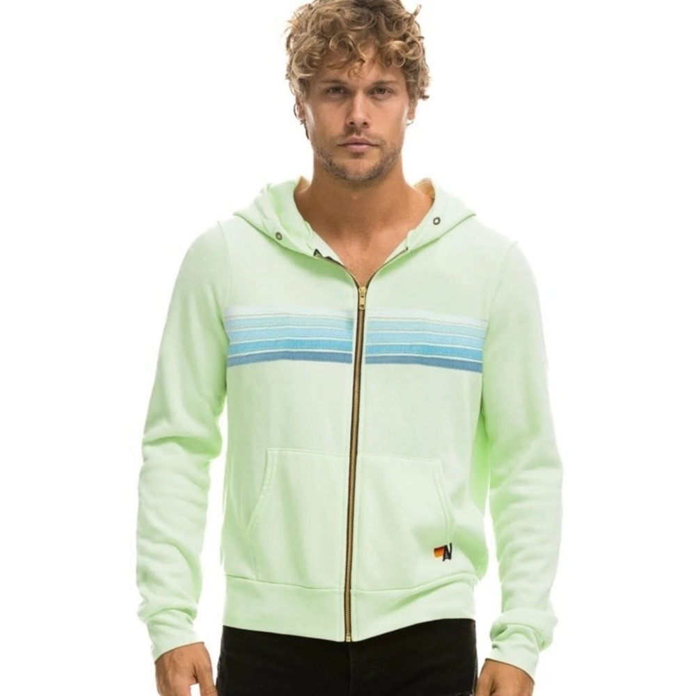 Aviator Nation 5 Stripe Hoodie Lime Cream Green Seafoam Men Made in USA $196
